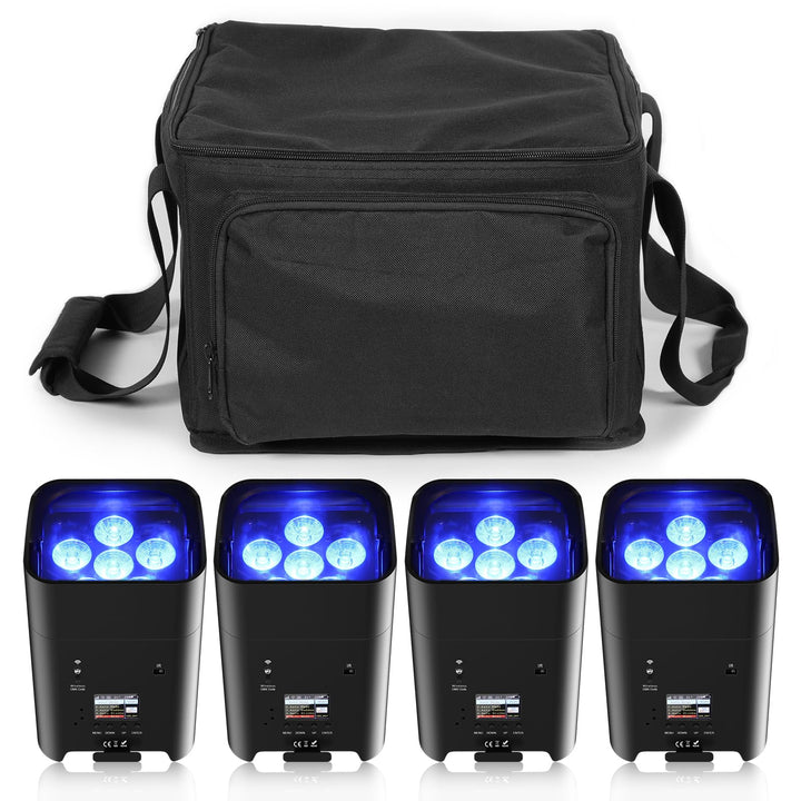 PUZILOZA 4PCS 108W LED Par Scheinwerfer Akku mit Tasche per APP, RGBWA+UV DMX Eingebauter wiederaufl