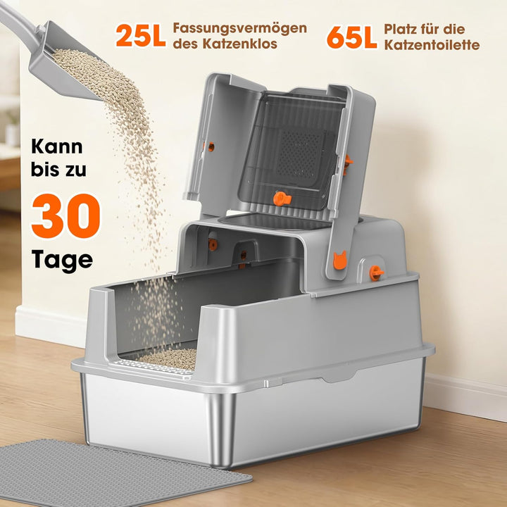 Edelstahl Katzentoilette mit Deckel, XXL extra grosse Katzenklos für grosse Katzen, geschlossene Kat