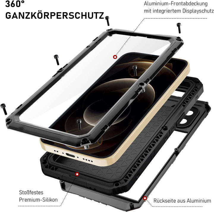 Beeasy für iPhone 12 Pro Wasserdicht Outdoor Hülle (6,1"), Stossfest Panzerhülle Militär 360 Grad Sc