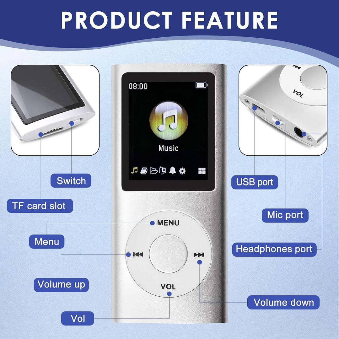 MP3/MP4-Player Unterstützt Bis zu 64 GB TF-Karte Tragbarer MP3 Musik Player 1.8 Zoll LCD Bildschirm