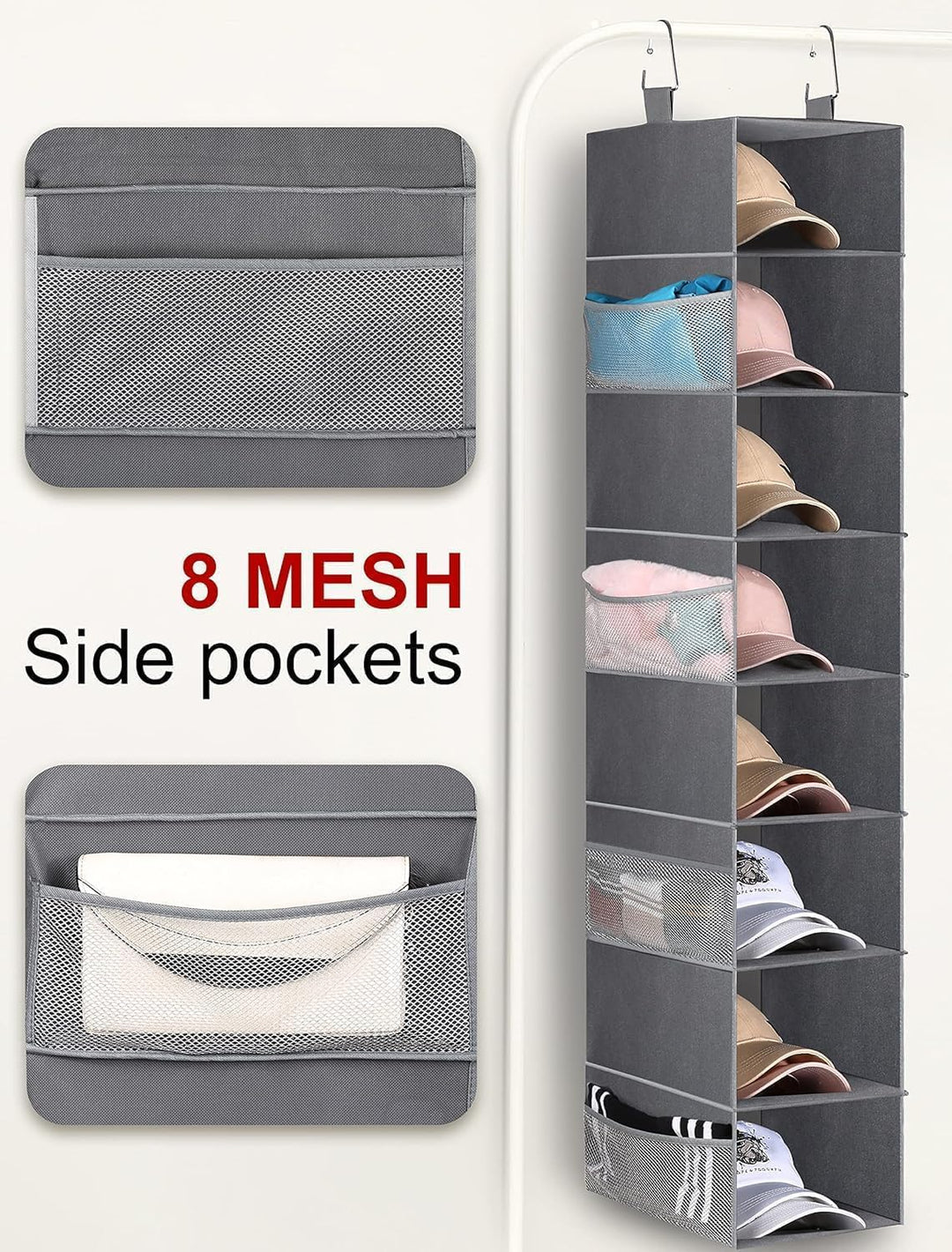 MISSLO 8-Regal Hängende Schuh Organizer Kleidung Schrank Organizer und Aufbewahrungsregale Huthalter