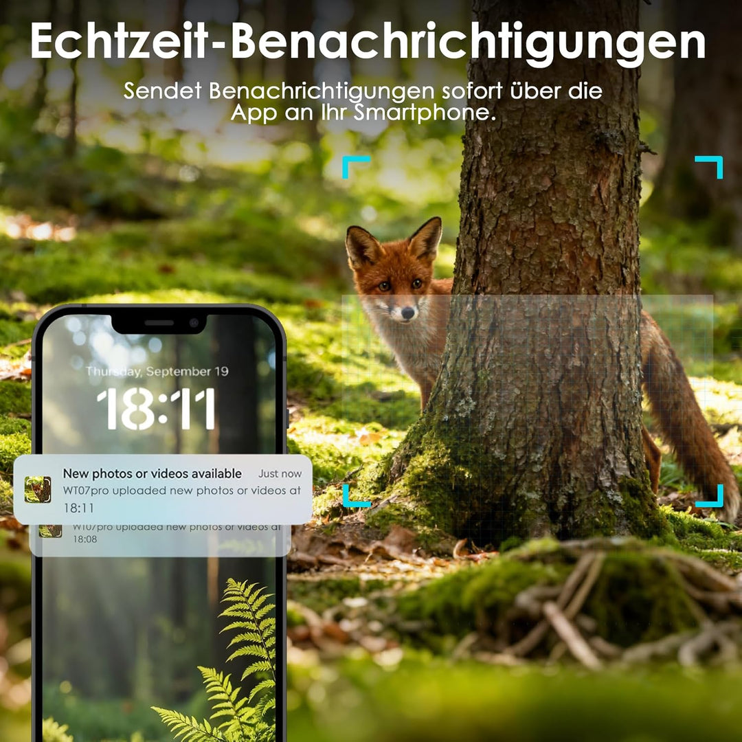 WOLFANG 4G/LTE Wildkamera Solar, 2K 48MP Live Übertragung Wildkamera mit Handyübertragung App, 5200H