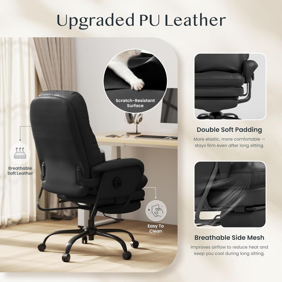FLEXISPOT Luno Chefsessel Ergonomischer Bürostuhl mit Fussstütze | 160° Liegefunktion, Katzenkratzfe