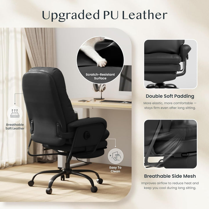 FLEXISPOT Luno Chefsessel Ergonomischer Bürostuhl mit Fussstütze | 160° Liegefunktion, Katzenkratzfe
