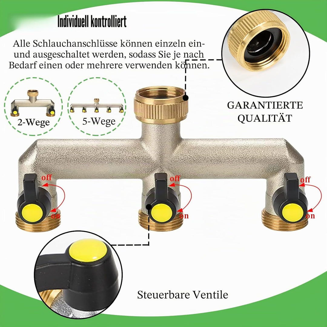 5-Wege-Verteiler Wasser 3/4 Zoll Messing Wasseranschluss Verteiler für 5 Geräte/Gartenschläuche,Schl