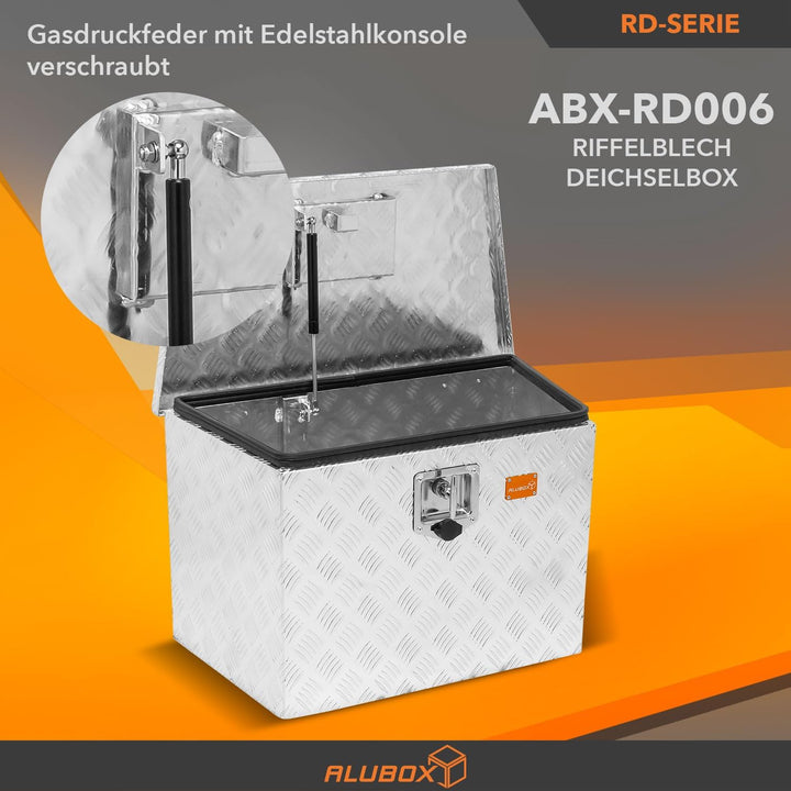 ALUBOX Riffelblech Deichselbox XL für PKW Anhänger - Anhängerbox 1,5 mm Aluminium 72/60 x 46 x 39 cm