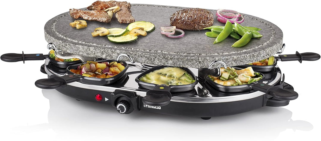 Princess ovaler Raclette-Stein Grill, 1200 Watt, regelbarer Thermostat, für 8 Personen, antihaftbesc