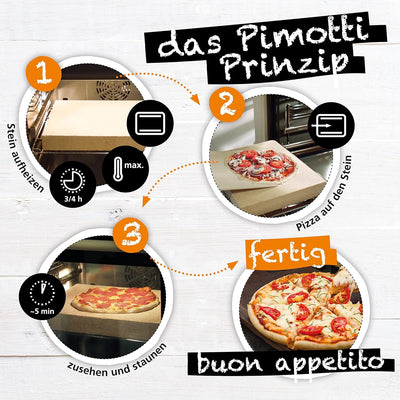 3cm Pimotti Pizzastein/Brotbackstein aus Schamott +Schaufel +Anleitung & Rezepte im