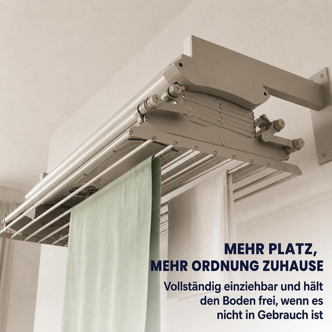 Foxydry Air, Elektrischer Wäscheständer für Wand und Decke mit Ventilator und Fernbedienung, aus Alu