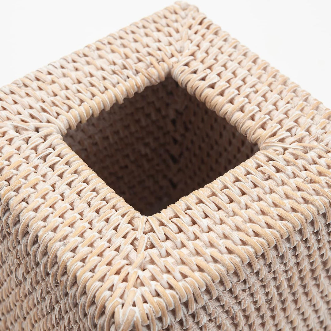 Kosmetiktücherbox aus Rattan, Quadratische Geflochtener Tücherbox Halter, Gewebter Gesichtstuchhalte