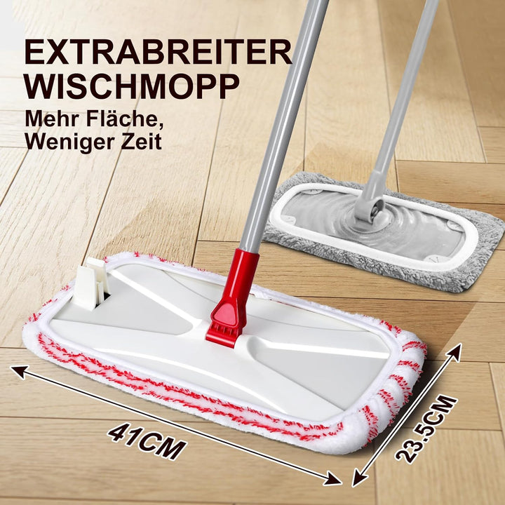 Grosser Mikrofasermopp 41*22cm, Flacher Wischmopp 5 Pads für Boden | 360° drehbarer Bodenwischer Set