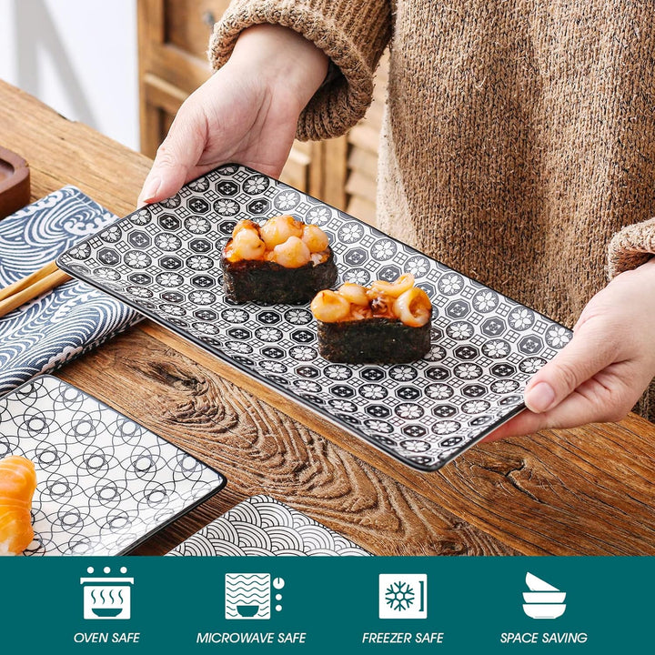 vancasso Servierplatten Porzellan, Haruka 4 teilig rechteckige Teller Set aus Porzellan, Servierplat
