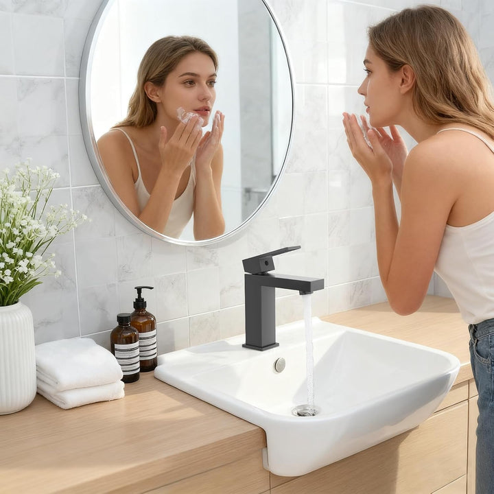 Wasserhahn Bad Einhebel-Waschtischarmatur, HURRAN Wasserhahn Badezimmer Schwarz Matt, Waschbeckenhah