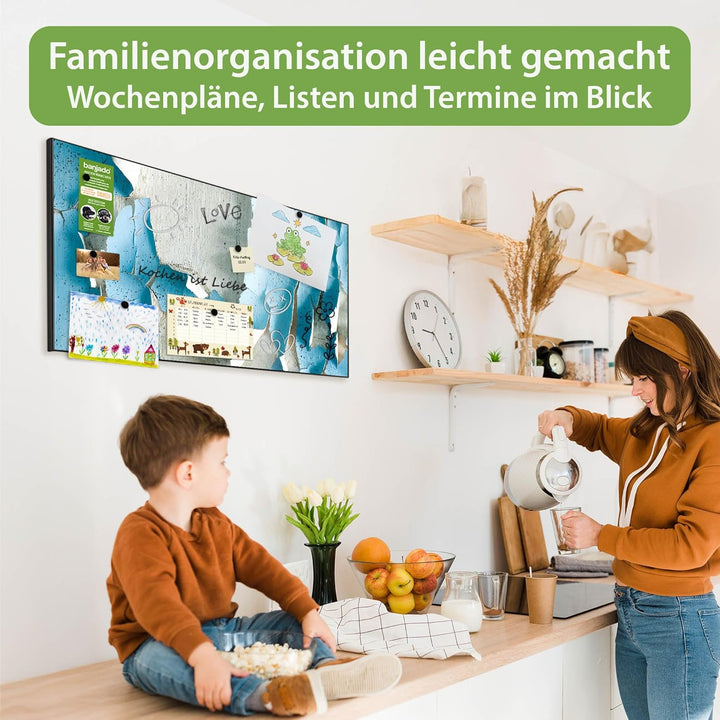 banjado Magnettafel schwarz 78 x 37cm / Magnetwand Metall/Magnetpinnwand als Memoboard/Pinnwand Magn
