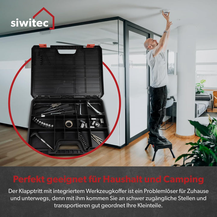 siwitec Multi-Funktions-Klapptritt mit Aufbewahrungsbox bis zu 150 kg belastbar, 2 in 1 tragbarer Kl