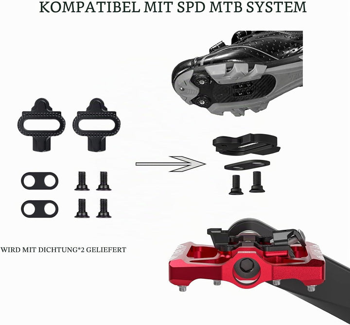 GEWAGE Klickpedale, 2 in 1 Doppelfunktions Flach und Klickpedale mit Reflektor Für SPD, 9/16 Zoll Cr