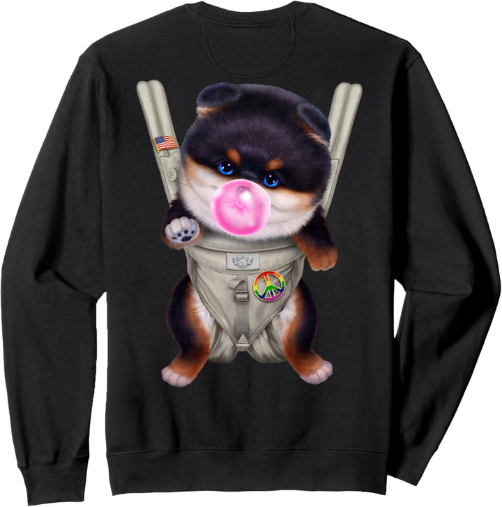 Schwarzer pommerscher Hund mit Kaugummi in der Babytrage Sweatshirt