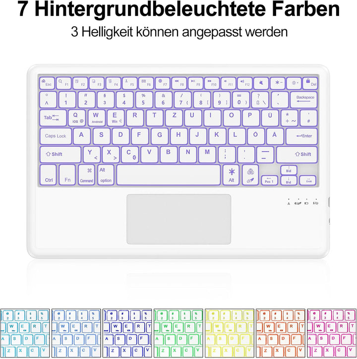 Hülle mit Tastatur für iPad Pro 12.9 (6/5/4/3 Gen), 7 Farben Beleuchtung, Multi Touch Trackpad, Deut
