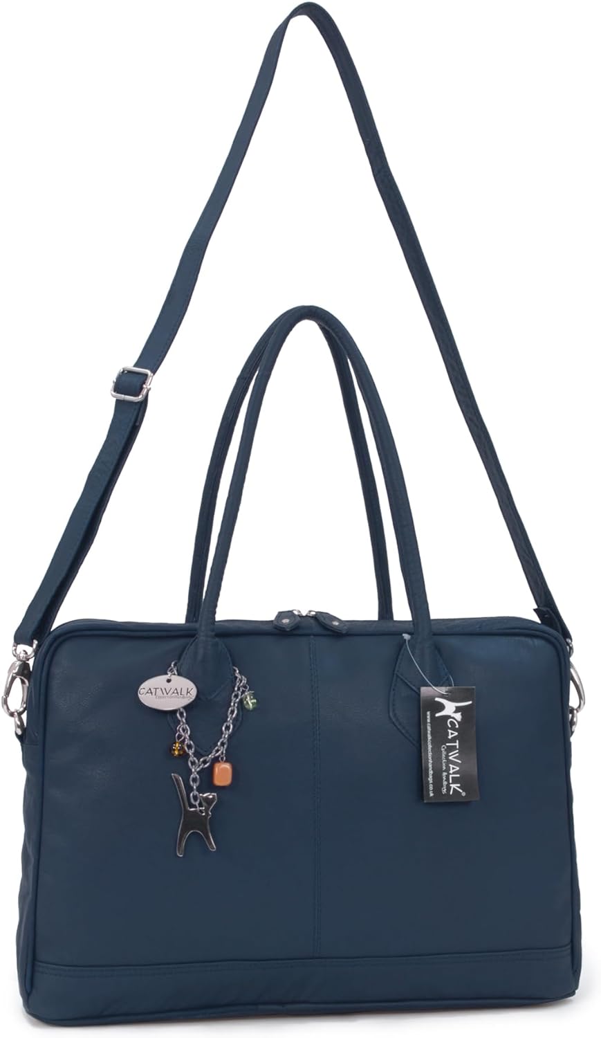 Catwalk Collection Handbags - Damen Leder Schultertasche Gross - Arbeitstasche für Notizbuch A4 - Ab