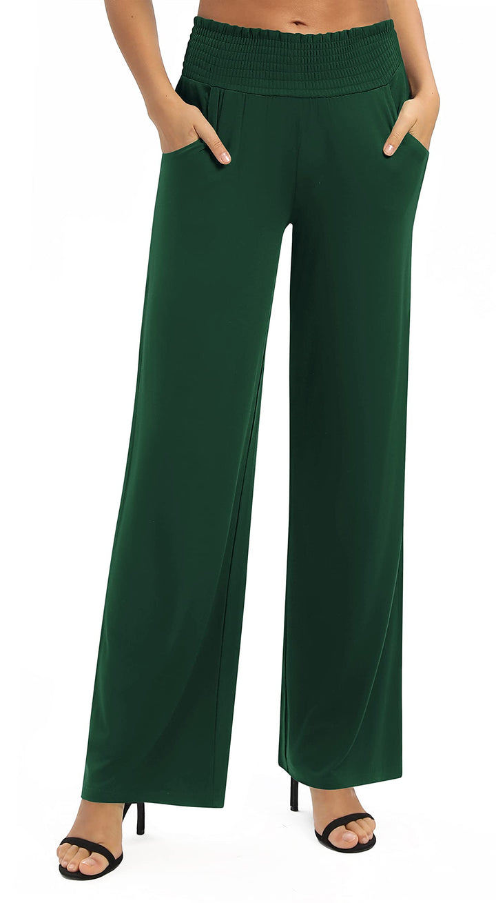 EXCHIC Damen Einfarbig Lose Gerade Geschnitten Palazzo Hose Hohe Taille Dehnbar Lounge Hose mit Tasc
