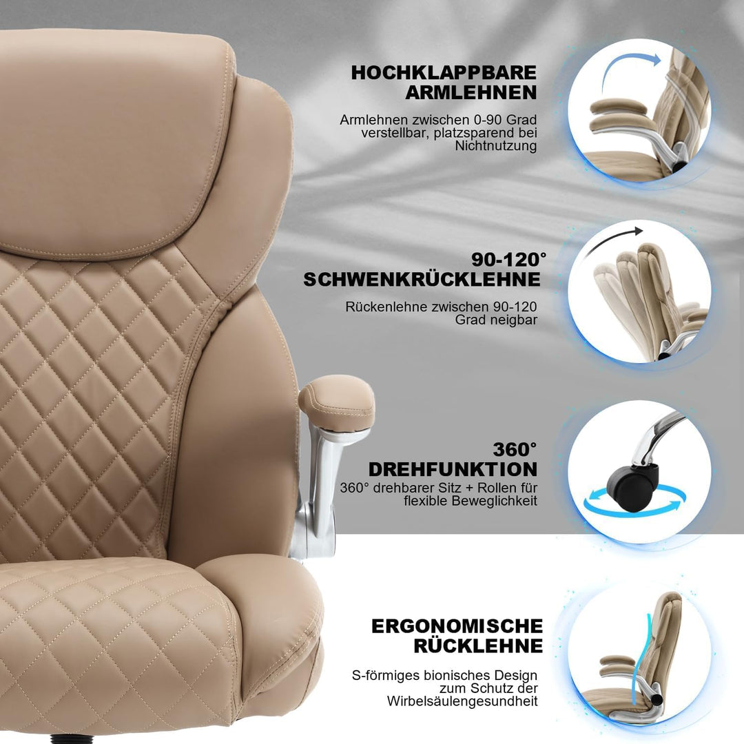 Bosmiller Ergonomischer Bürostuhl mit Einer Tragkraft von 180 kg, hoher Rückenlehne aus PU-Leder, Ve