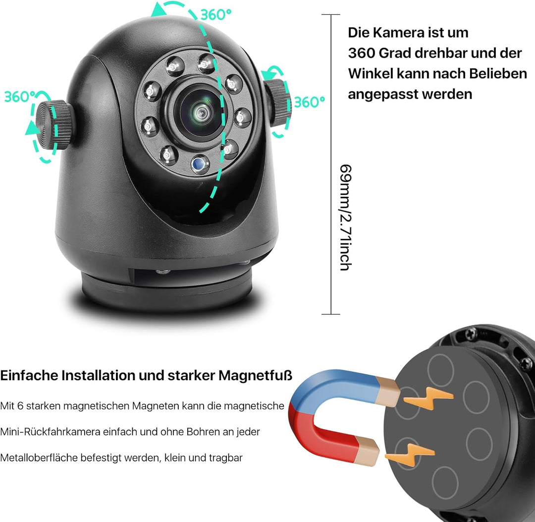 WiFi Magnetic Hitch drahtlose Nachtsicht Rückfahrkamera, wiederaufladbare Batterie, geeignet für iPh