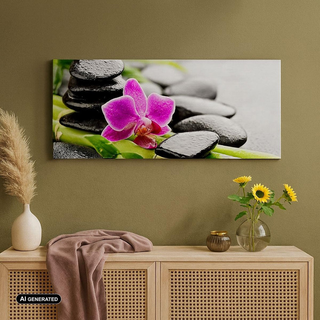 Wandbilder Dekoration Wohnzimmer Pflanze Steine Bambus Spa Panorama Bilder auf Leinwand 120x50cm Lei