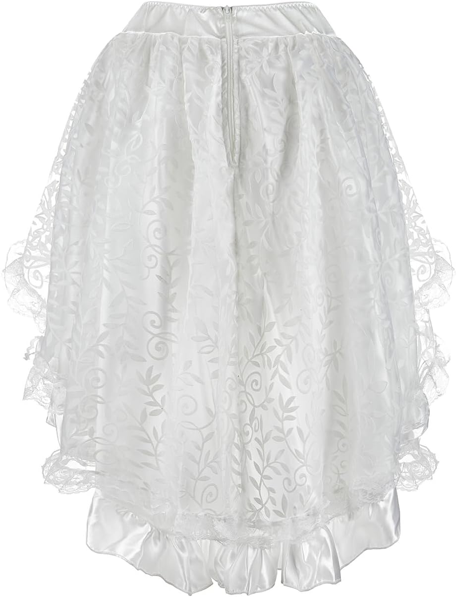 Grebrafan Damen Vollbrust Corsage Bluse Shirt mit Asymmetrischer Rock Tüll Tutu 44-46 Weiss, 44-46 W