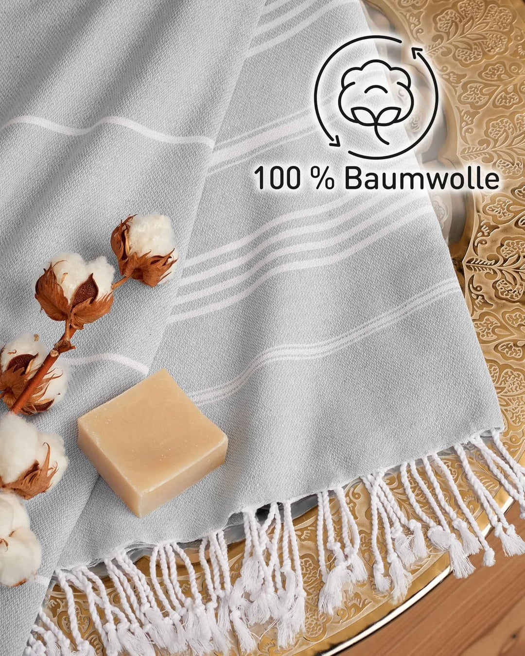 Fit-Flip Hamamtuch aus 100% Baumwolle saugfähig und schnelltrocknend | Light Grey, 100x200cm Sultan,