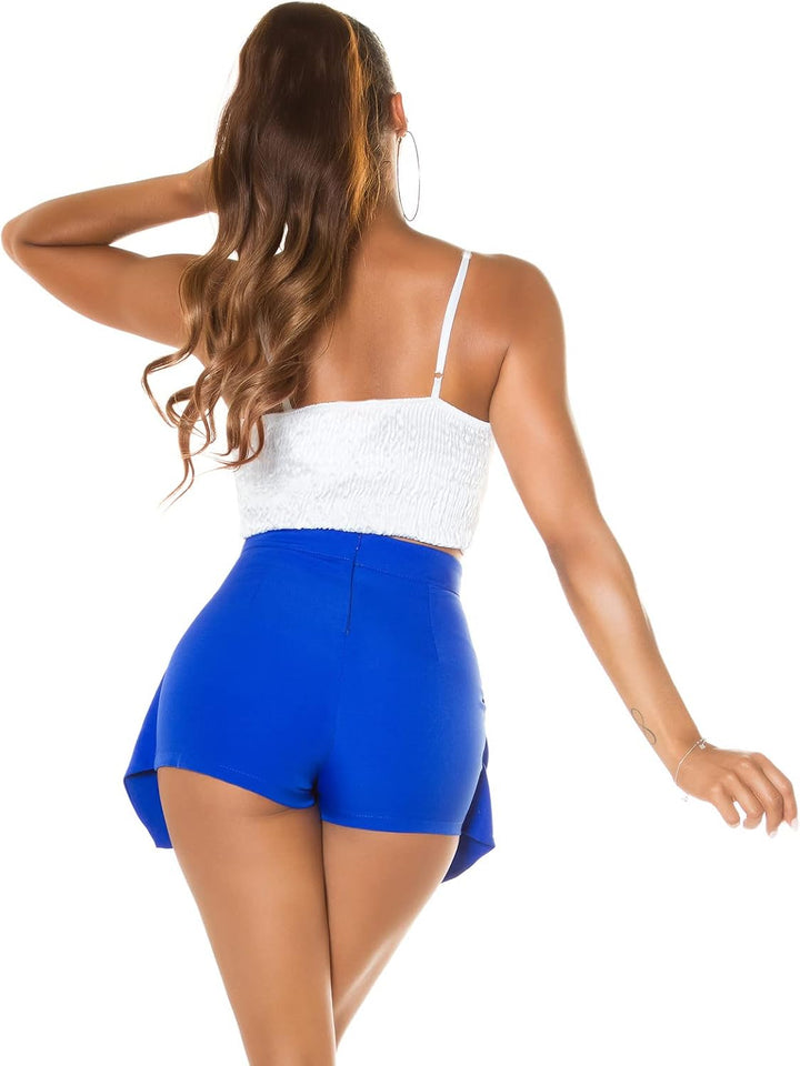 Koucla High Waist Skort Hosenrock Hotpants mit Wickel-Effekt 40 Royalblau, 40 Royalblau
