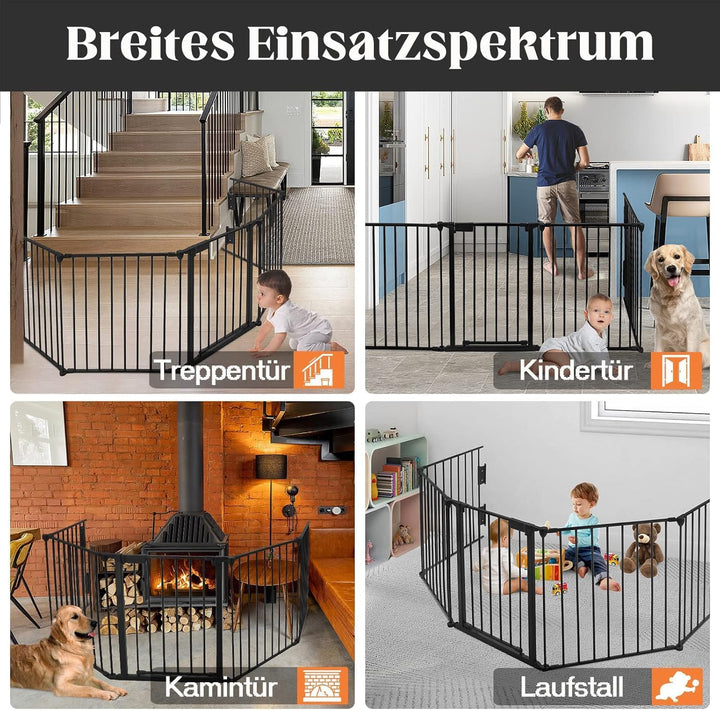FIVMEN Kaminschutzgitter mit Tür 300 cm Metall Ofenschutzgitter Kamingitter Kinderschutz Faltbar Abs