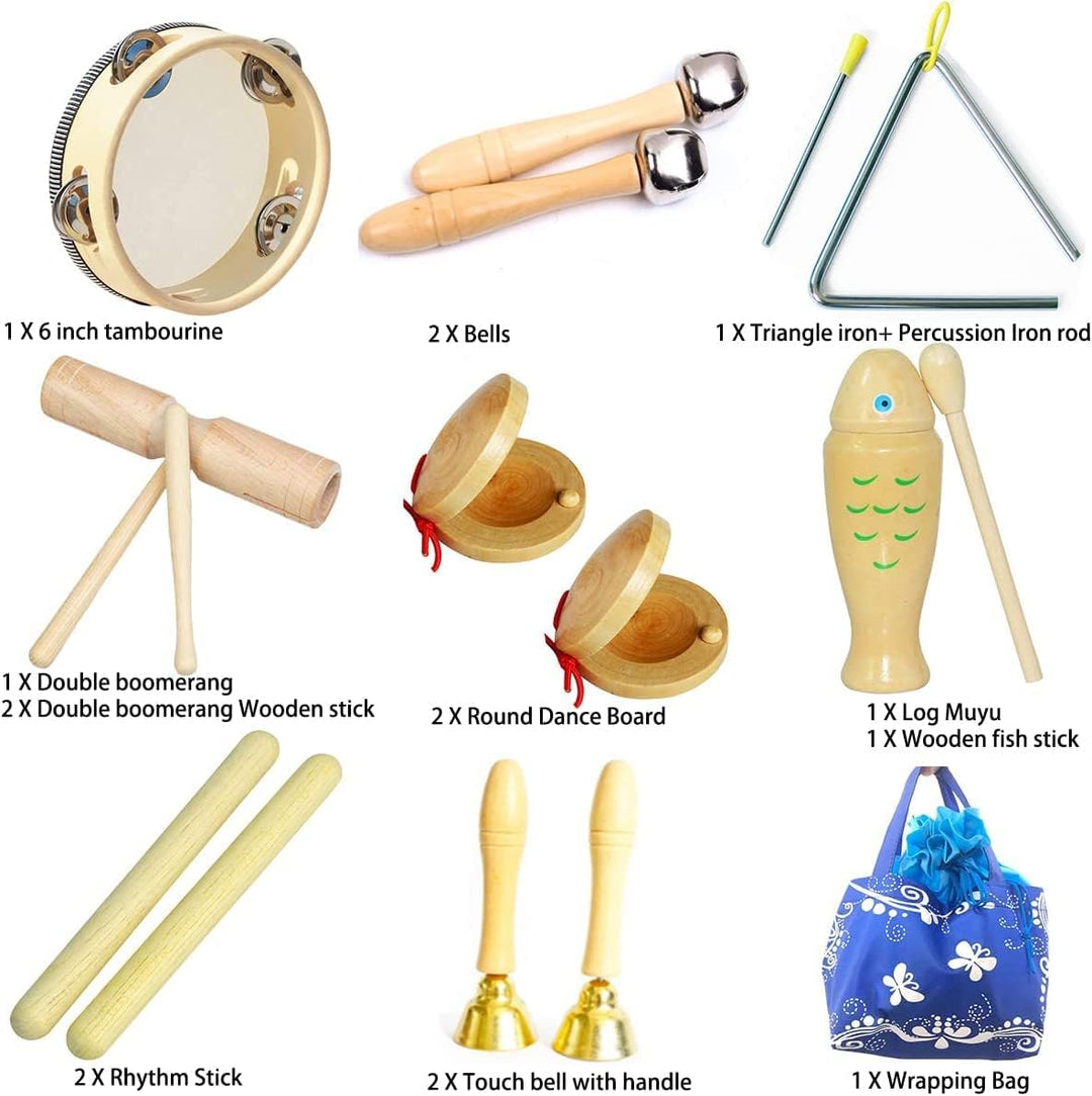 Johgee Musikinstrumente Set für Kinder, Kinderspielzeug ab 3 Jahre, Holz Percussion Set Schlagzeug S