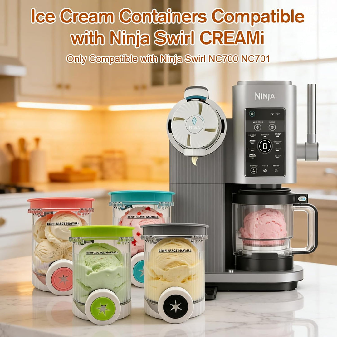 4 Stück Creami Behälter Kompatibel mit Ninja Swirl NC700 NC701, 480ml Eisbehälter für NC700 & NC701