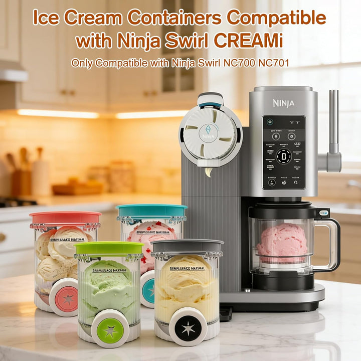 4 Stück Creami Behälter Kompatibel mit Ninja Swirl NC700 NC701, 480ml Eisbehälter für NC700 & NC701