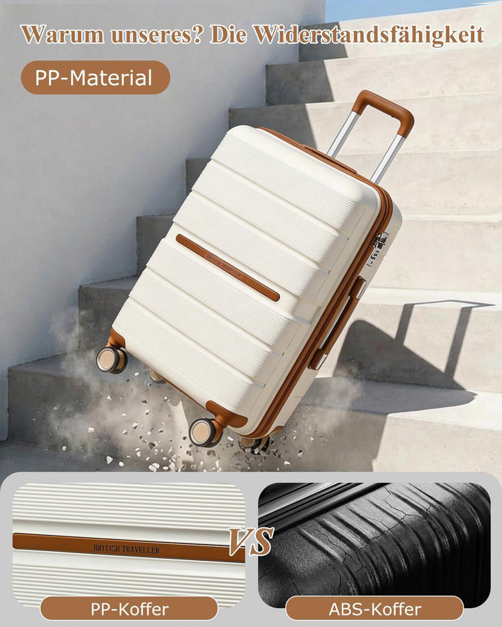 British Traveller Koffer Trolleys Set Hartschalenkoffer 100% PP Handgepäck Koffer mit 8 Spinnerräder