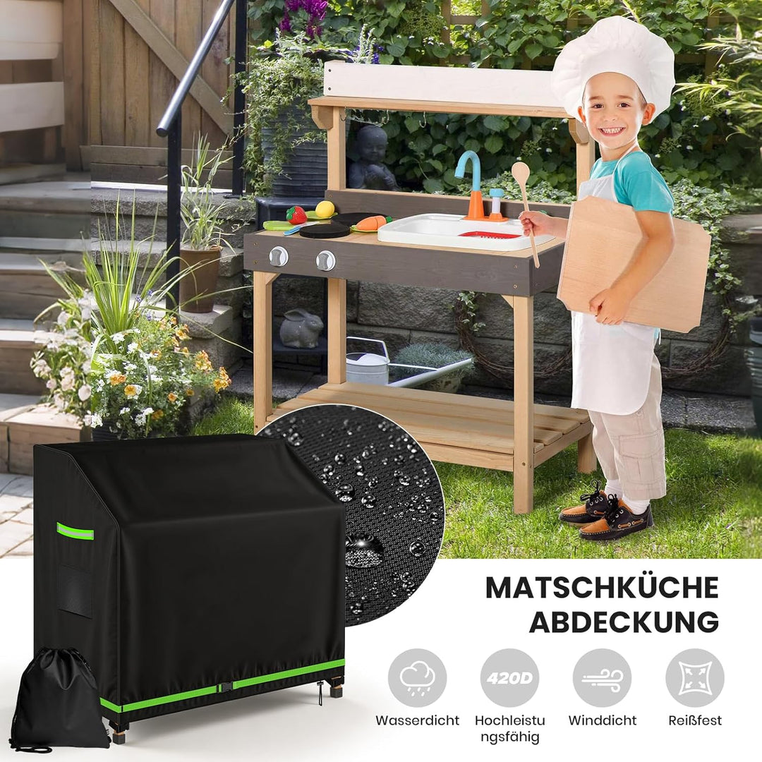 Matschküche Abdeckung, 420D Oxford 90x50x100cm (LxBxH), wasserdichte Matschküche Kinder Abdeckung, U