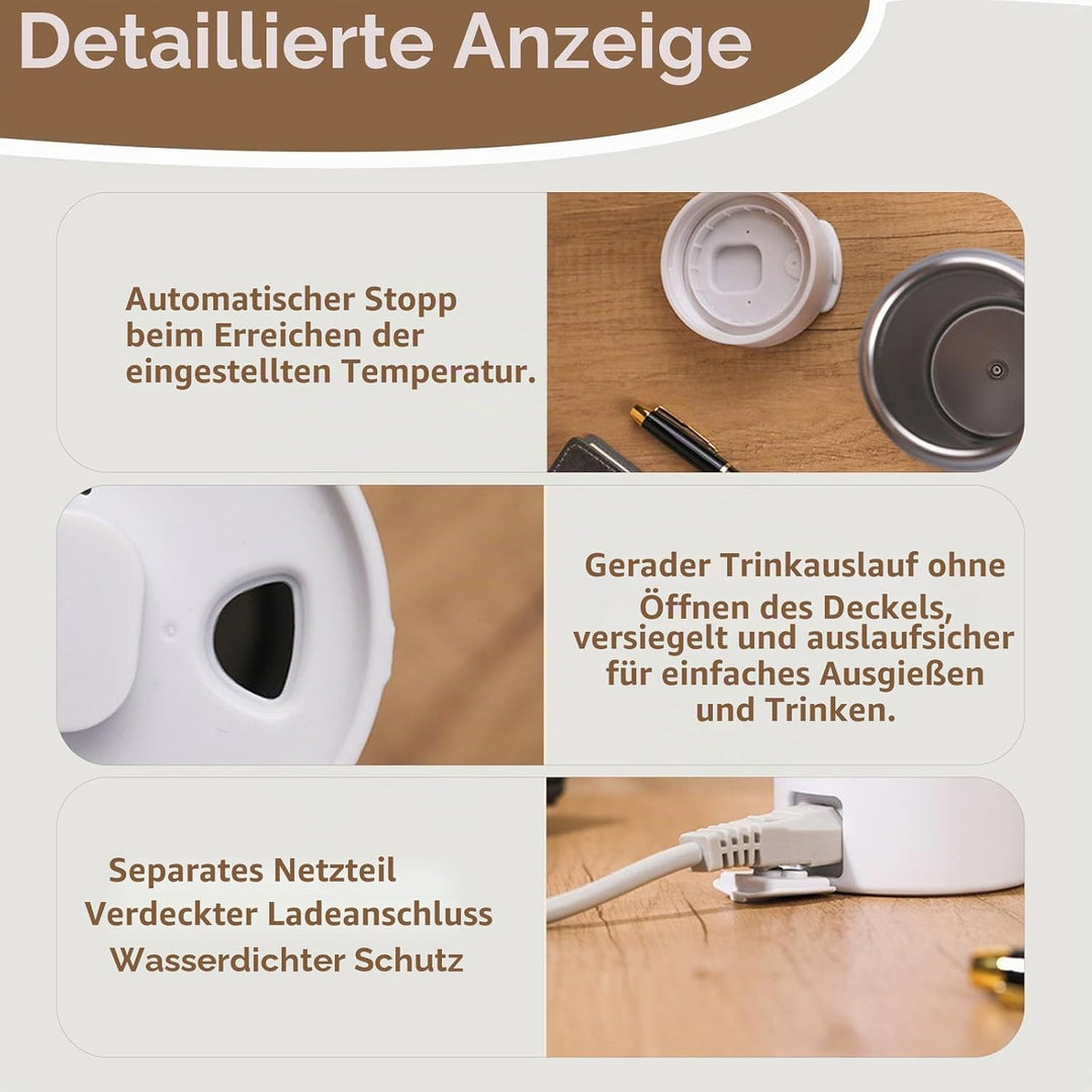 Tragbare Elektrische Wasserkocher 380ml, 4 Temp.-Stufen, Mini Reise-Kanne Edelstahl-Innenbehälter fü