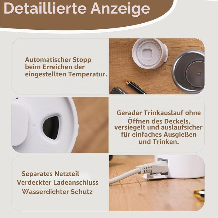Tragbare Elektrische Wasserkocher 380ml, 4 Temp.-Stufen, Mini Reise-Kanne Edelstahl-Innenbehälter fü
