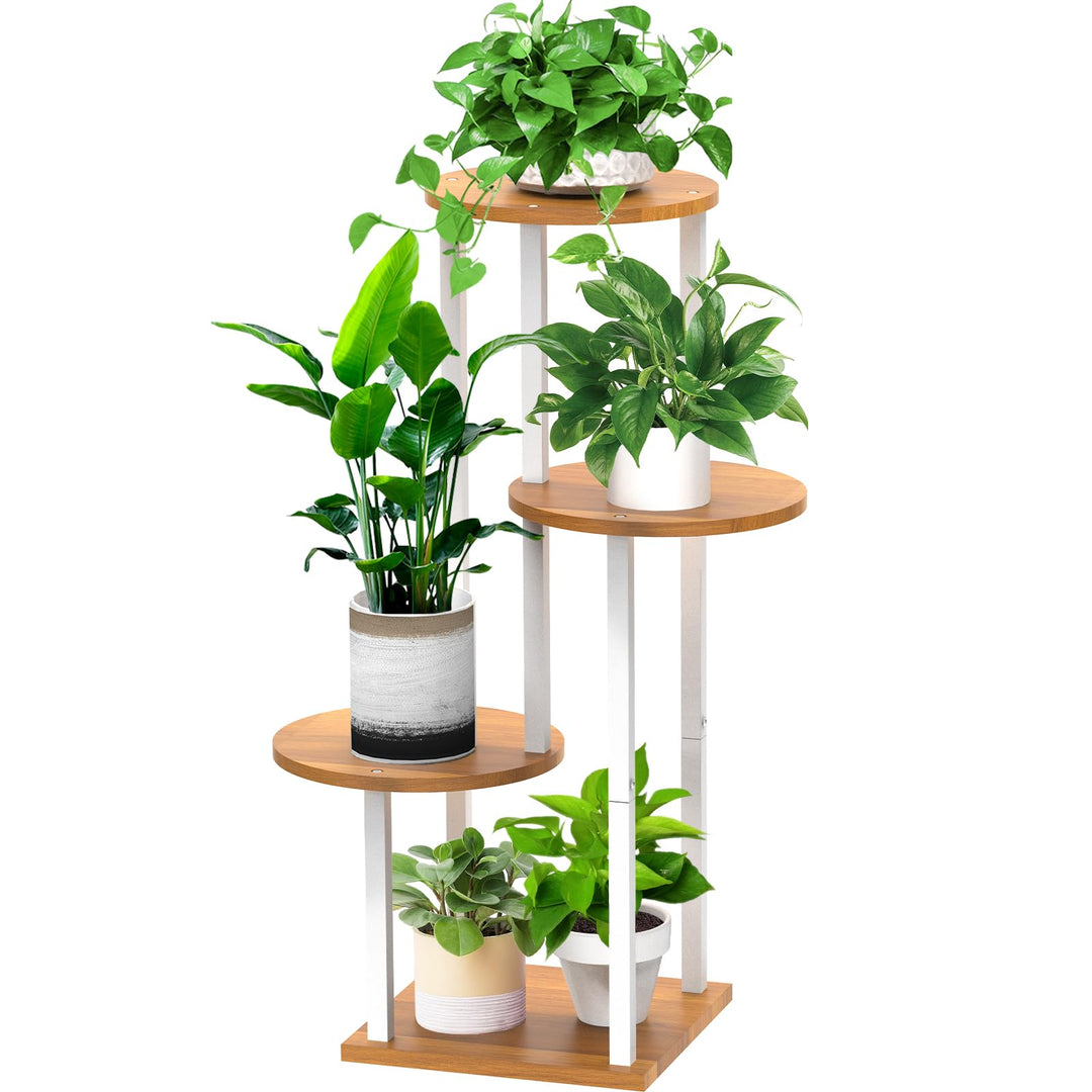 4 Tier Hölzern Blumenregal Metall Pflanzenregal, Mehrstöckig Blumenständer Pflanzenständer Blumenban