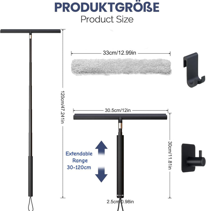 2026 Upgrade Duschabzieher Schwarz mit Teleskopstiel (29-120cm) Fensterabzieher, Bodenabzieher &amp; Was