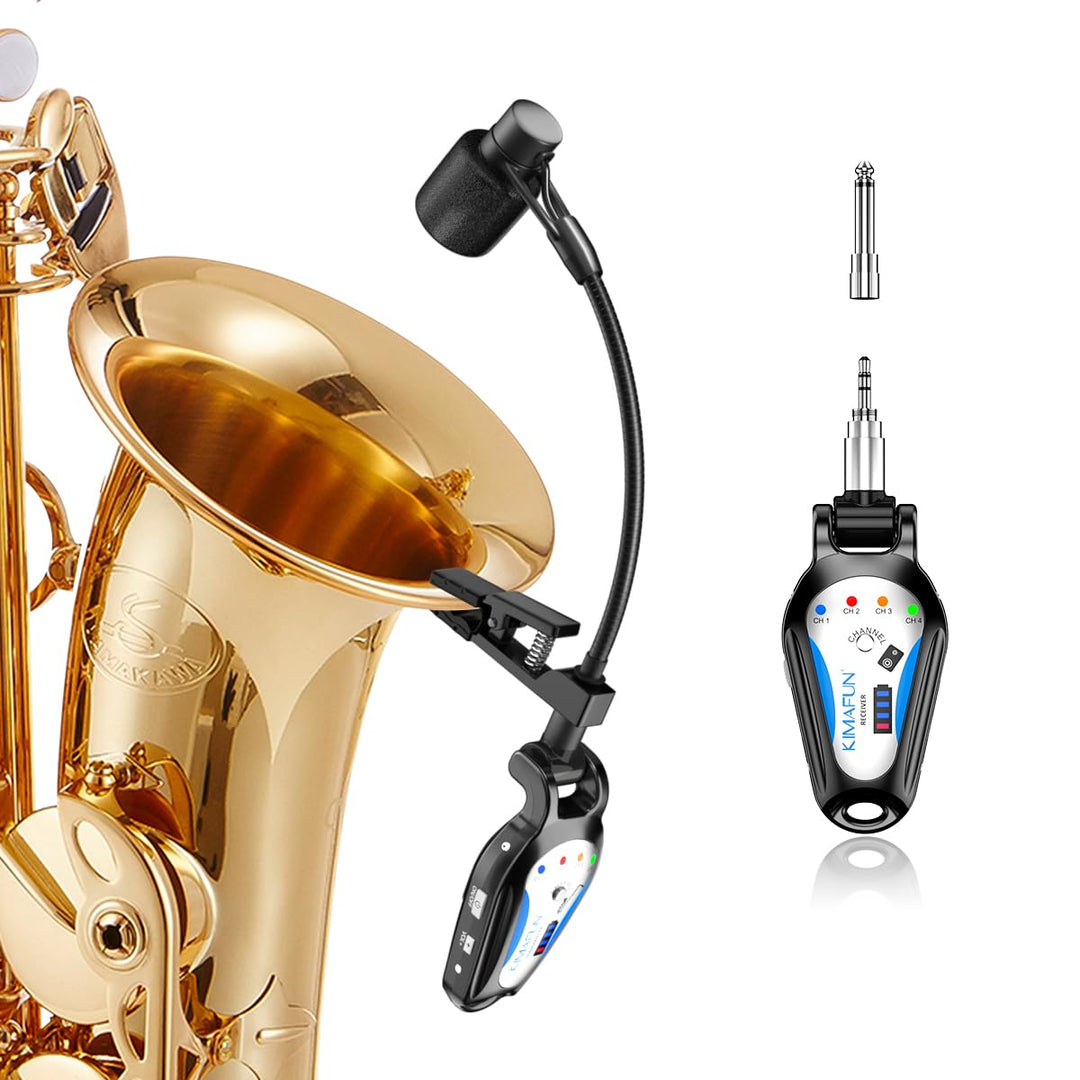 KIMAFUN 2.4G Kabelloses Saxophon Mikrofon, Drahtloses Ansteckbares Instrumentenmikrofon, Drahtloses