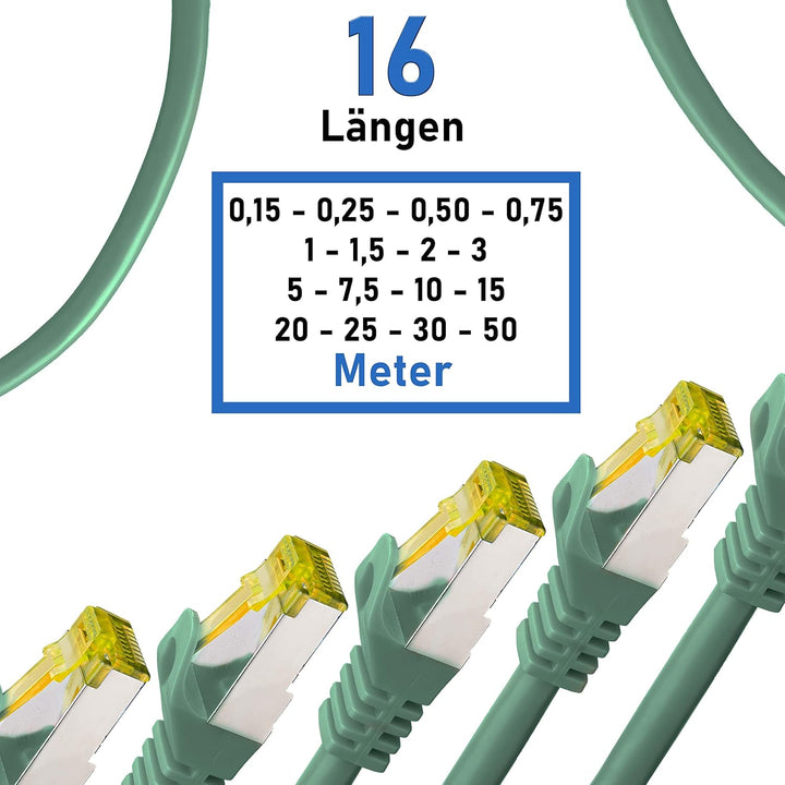 BIGtec LAN Kabel 10 Stück 1,5m Netzwerkkabel CAT7 Ethernet Internet Patchkabel CAT.7 grün Gigabit do