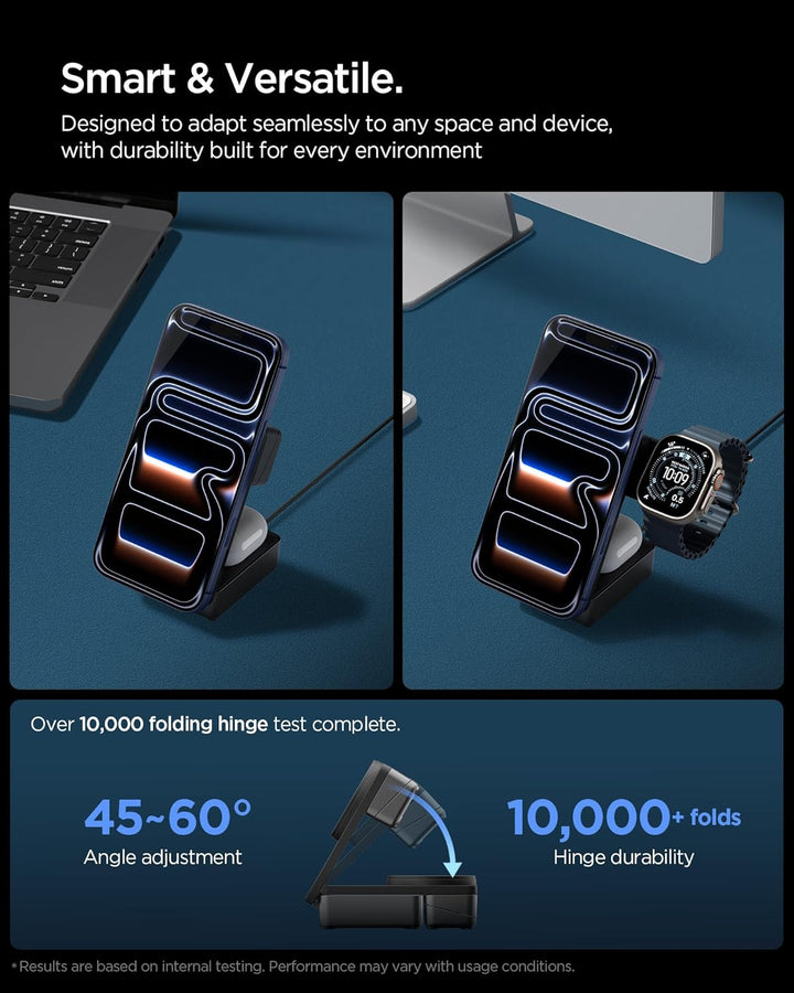 Spigen Essential Qi2.2 25W 3-in-1 MagSafe Ladestation [Inkl. 2 m USB-C Kabel] für iPhone 17/16 Pro M