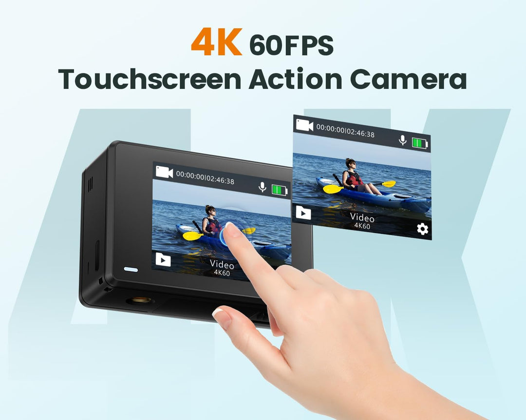 4K60FPS Action Cam Touchscreen, 40M Unterwasserkamera mit 64G SD-Karte, WiFi Sportkamera mit 8X Zoom