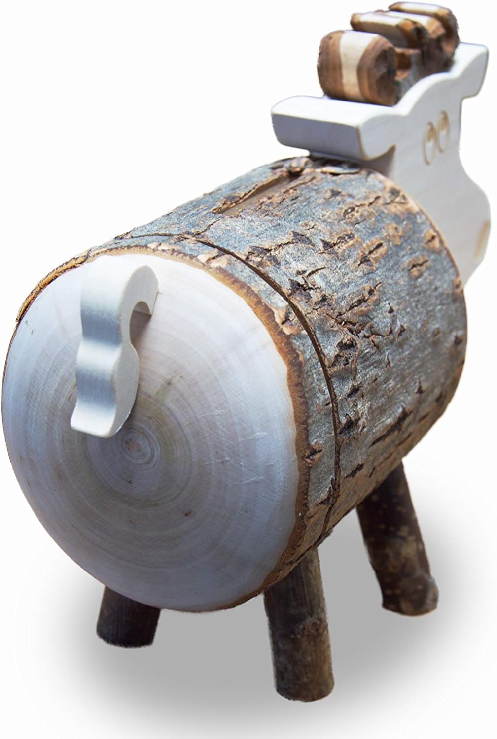 Waldfabrik Spardose Kuh Lotte aus Astholz mit Rinde - Spardose aus Holz - kreative Geldgeschenk Idee