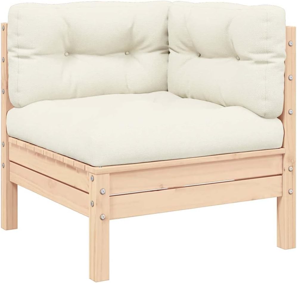 vidaXL Gartensofa 2-Sitzer, Gartenmöbel 2 Ecksofa mit Creme Kissen, Modular Sofa Lounge Sitzgruppe f