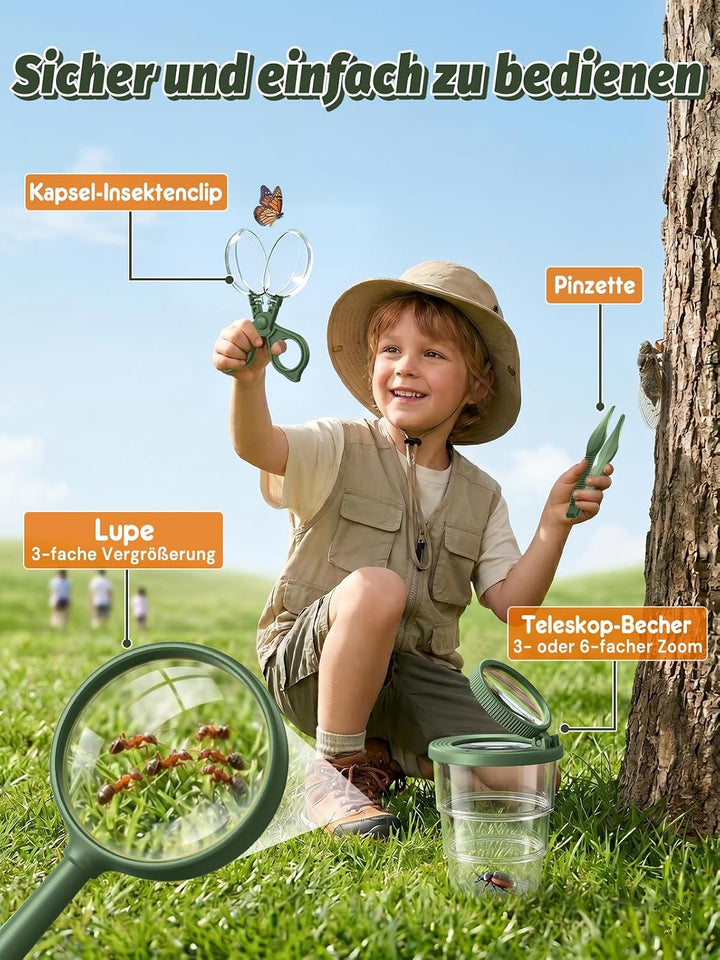 Acoath Mikroskop für Kinder, Insektenfänger Entdeckerset, 2,4-Zoll-Bildschirm, Fotografieren erlaubt