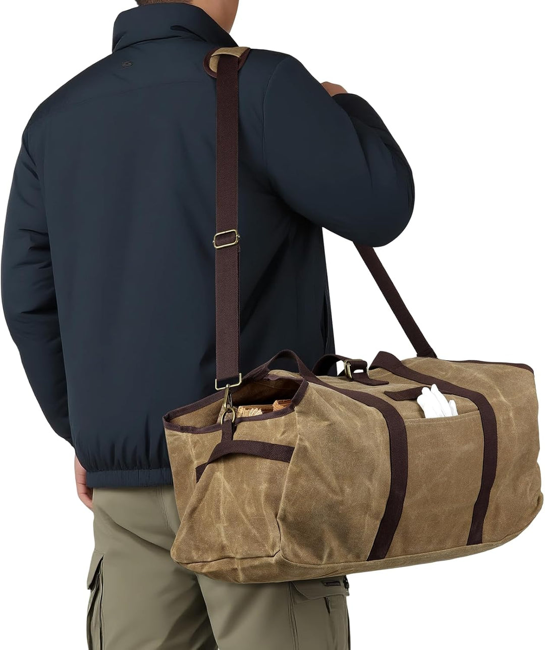 kaminholztasche Kaminholz Holzkorb Tragetasche Brennholztasche Kaminholzträger gewachstes Segeltuch