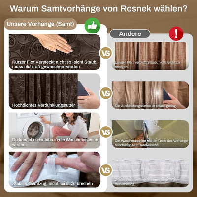 Rosnek übergardinen mit Kräuselband,2 Stück Luxus Vorhang Samt Gardinen Blickdicht Thermovorhang mit