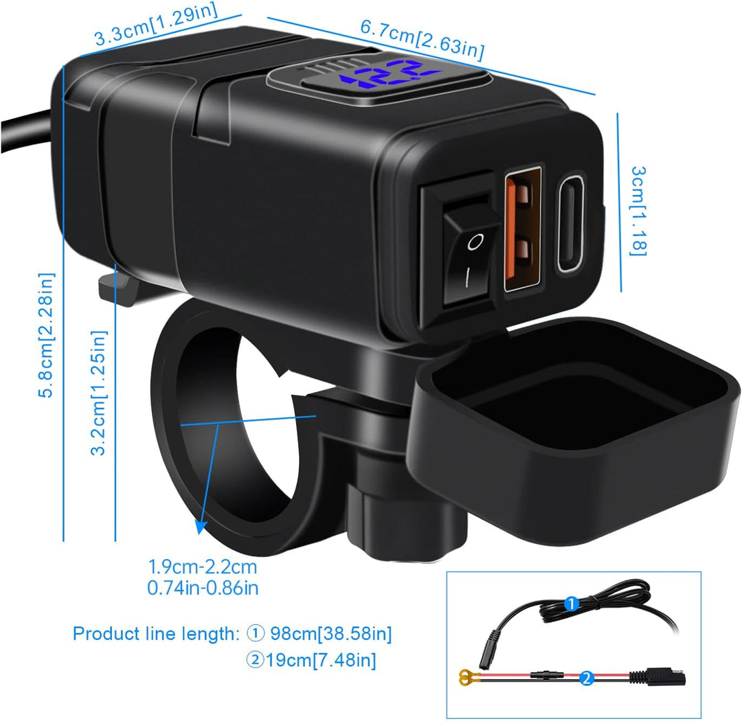 12V USB Steckdose Auto Ladegerät mit Schalter, Auto USB Ladegerät KFZ QC3.0 PD Type C mit Switch, KF